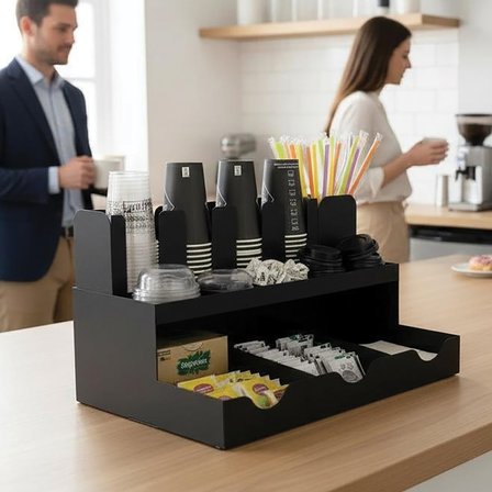 13 Bölmeli Bardaklıklı Self Servis Organizer - Çay ve Kahve Standı ile Düzenli Alanlar