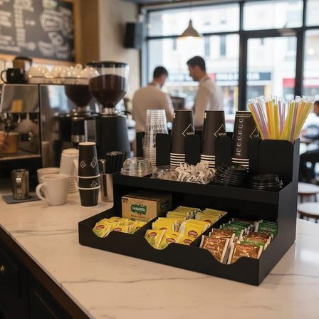 13 Bölmeli Bardaklıklı Self Servis Organizer - Çay ve Kahve Standı ile Düzenli Alanlar
