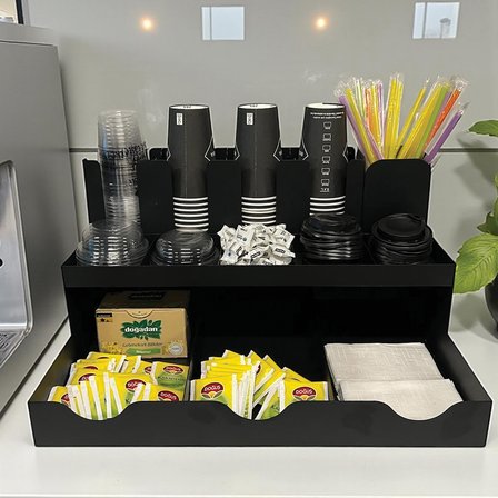 13 Bölmeli Bardaklıklı Self Servis Organizer - Çay ve Kahve Standı ile Düzenli Alanlar