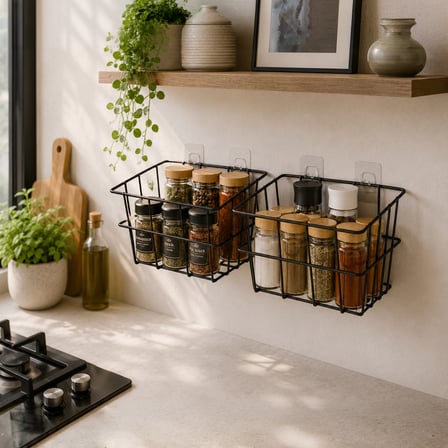 Decorelax 21x21 cm Yapışkanlı Duvar Sepeti 2'li Set - Çok Amaçlı Mutfak Banyo Organizer Avantaj Paketi