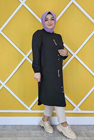 KADIN PATI ŞERİT GARNİLİ KETEN TESETTÜR GÖMLEK