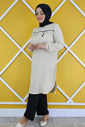 KADIN ALLER ÜSTÜ AKSESUAR DETAYLI TESETTÜR TUNİK