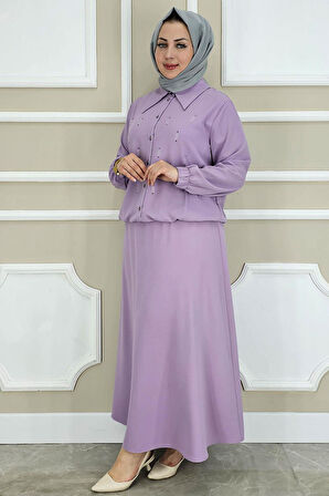 KADIN TAŞ DETAYLI GÖMLEK ETEK TESETTÜR TAKIM