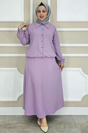 KADIN TAŞ DETAYLI GÖMLEK ETEK TESETTÜR TAKIM