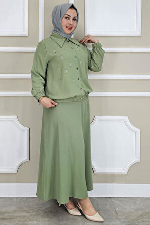 KADIN TAŞ DETAYLI GÖMLEK ETEK TESETTÜR TAKIM