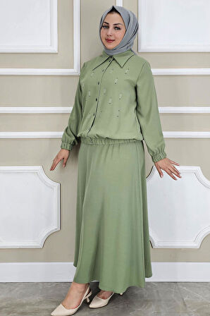 KADIN TAŞ DETAYLI GÖMLEK ETEK TESETTÜR TAKIM