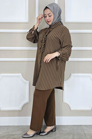 KADIN ÇİGİLİ FIRFIRLI GÖMLEK PANTOLON TESETTÜR TAKIM