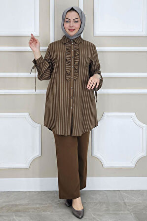 KADIN ÇİGİLİ FIRFIRLI GÖMLEK PANTOLON TESETTÜR TAKIM