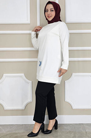 KADIN ÇİÇEK DİKME DETAYLI TESETTÜR TUNİK