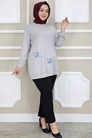 KADIN ÇİÇEK DİKME DETAYLI TESETTÜR TUNİK