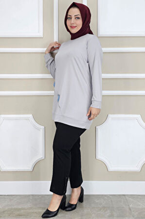 KADIN ÇİÇEK DİKME DETAYLI TESETTÜR TUNİK