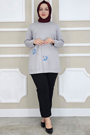 KADIN ÇİÇEK DİKME DETAYLI TESETTÜR TUNİK