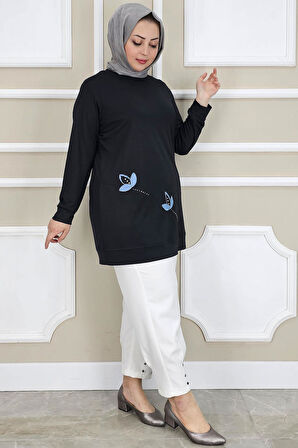 KADIN ÇİÇEK DİKME DETAYLI TESETTÜR TUNİK