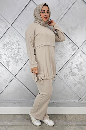 KADIN TAŞ DETALI BAĞCIKLI TESETTÜR TAKIM