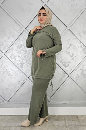 KADIN TAŞ DETAYLI MANŞETİ BAĞCIKLI TESETTÜR TAKIM