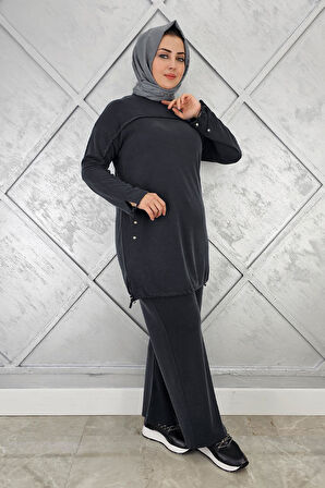 KADIN TAŞ DETAYLI MANŞETİ BAĞCIKLI TESETTÜR TAKIM