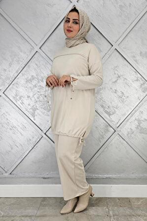 KADIN TAŞ DETAYLI MANŞETİ BAĞCIKLI TESETTÜR TAKIM