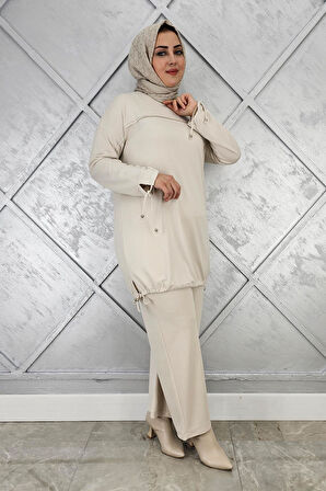 KADIN TAŞ DETAYLI MANŞETİ BAĞCIKLI TESETTÜR TAKIM