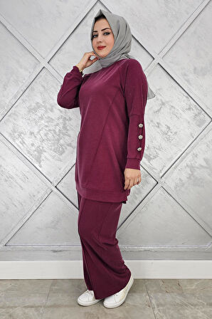 KADIN NERVÜR DİKİM DÜĞME DETAYLI TESETTÜR TAKIM