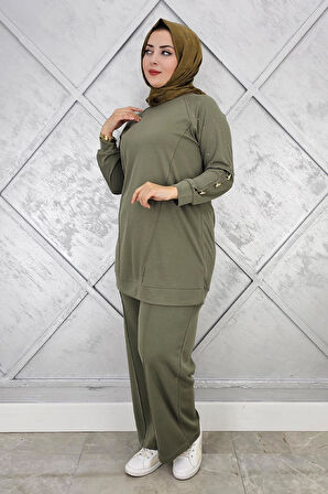 KADIN NERVÜR DİKİM DÜĞME DETAYLI TESETTÜR TAKIM