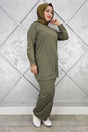 KADIN NERVÜR DİKİM DÜĞME DETAYLI TESETTÜR TAKIM