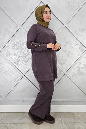 KADIN NERVÜR DİKİM DÜĞME DETAYLI TESETTÜR TAKIM