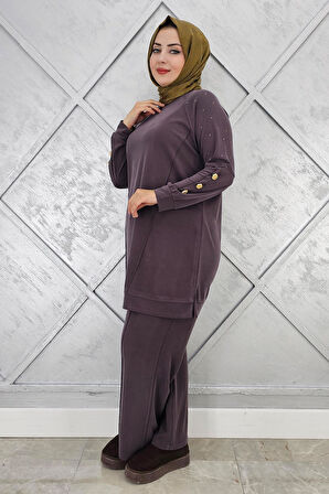 KADIN NERVÜR DİKİM DÜĞME DETAYLI TESETTÜR TAKIM