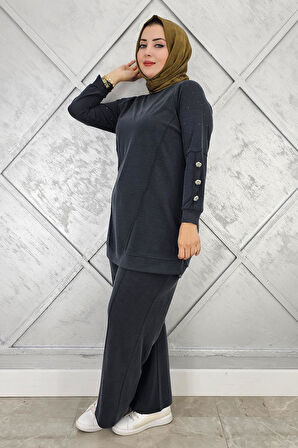 KADIN NERVÜR DİKİM DÜĞME DETAYLI TESETTÜR TAKIM