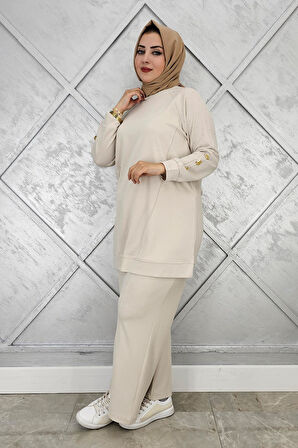 KADIN NERVÜR DİKİM DÜĞME DETAYLI TESETTÜR TAKIM