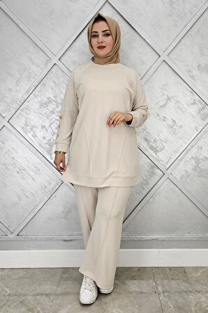 KADIN NERVÜR DİKİM DÜĞME DETAYLI TESETTÜR TAKIM