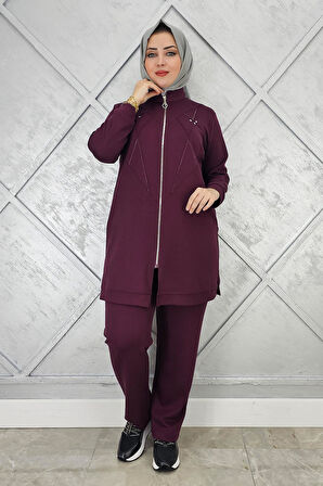 KADIN TAŞ DETAYLI FERMUARLI TESETTÜR TAKIM