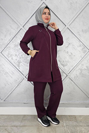 KADIN TAŞ DETAYLI FERMUARLI TESETTÜR TAKIM