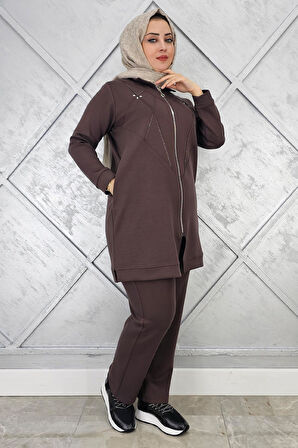 KADIN TAŞ DETAYLI FERMUARLI TESETTÜR TAKIM