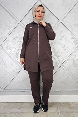 KADIN TAŞ DETAYLI FERMUARLI TESETTÜR TAKIM