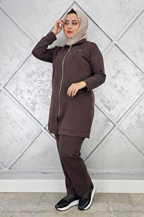 KADIN TAŞ DETAYLI FERMUARLI TESETTÜR TAKIM