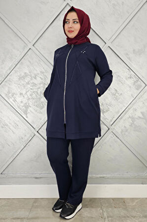 KADIN TAŞ DETAYLI FERMUARLI TESETTÜR TAKIM