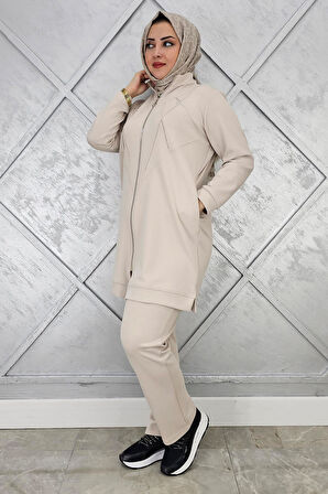 KADIN TAŞ DETAYLI FERMUARLI TESETTÜR TAKIM