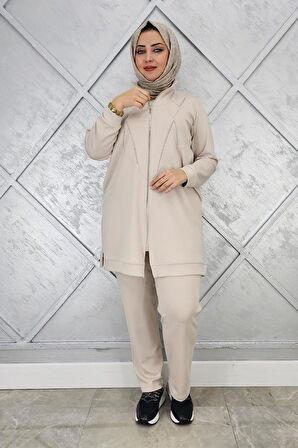KADIN TAŞ DETAYLI FERMUARLI TESETTÜR TAKIM