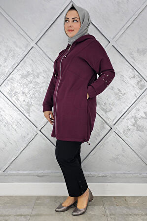 KADIN TAŞ DETAYLI KAPÜŞONLU TESETTÜR GİY ÇIK