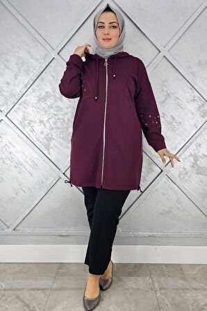 KADIN TAŞ DETAYLI KAPÜŞONLU TESETTÜR GİY ÇIK