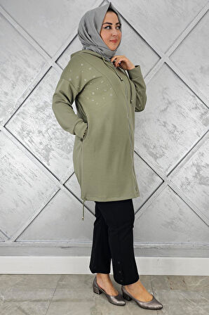 KADIN TAŞ DETAYLI KAPÜŞONLU TESETTÜR GİY ÇIK