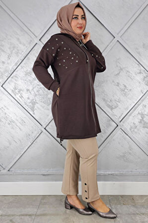 KADIN TAŞ DETAYLI KAPÜŞONLU TESETTÜR GİY ÇIK