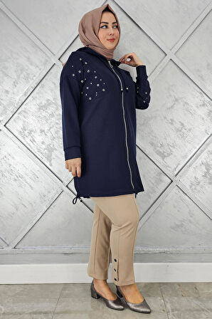 KADIN TAŞ DETAYLI KAPÜŞONLU TESETTÜR GİY ÇIK