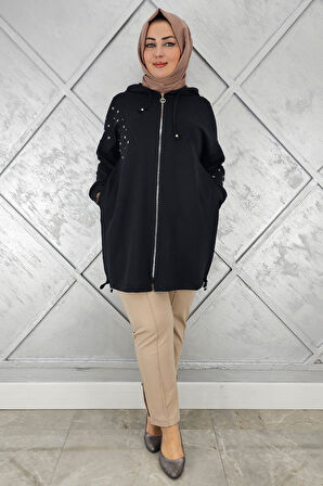 KADIN TAŞ DETAYLI KAPÜŞONLU TESETTÜR GİY ÇIK