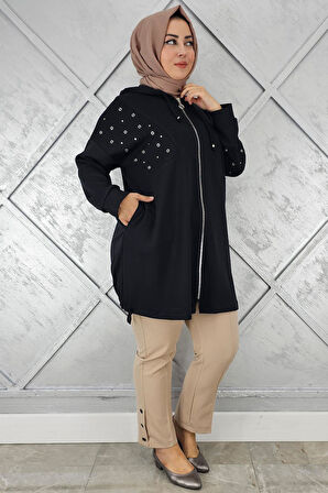 KADIN TAŞ DETAYLI KAPÜŞONLU TESETTÜR GİY ÇIK