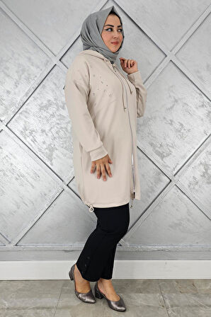 KADIN TAŞ DETAYLI KAPÜŞONLU TESETTÜR GİY ÇIK