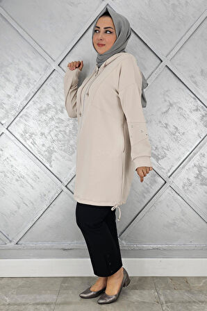 KADIN TAŞ DETAYLI KAPÜŞONLU TESETTÜR GİY ÇIK