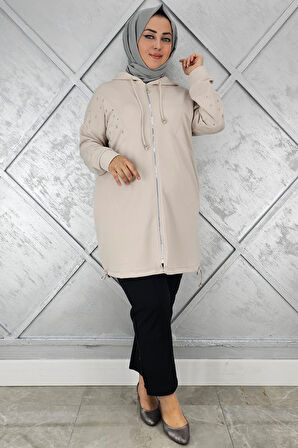 KADIN TAŞ DETAYLI KAPÜŞONLU TESETTÜR GİY ÇIK