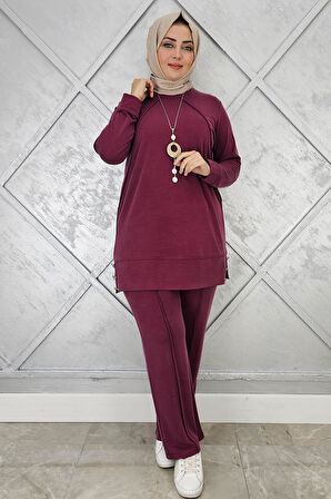 KADIN KOLYE DETAYLI NERVÜR DİKİM TESETTÜR TAKIM