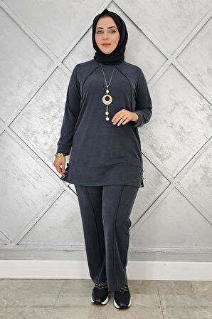 KADIN KOLYE DETAYLI NERVÜR DİKİM TESETTÜR TAKIM